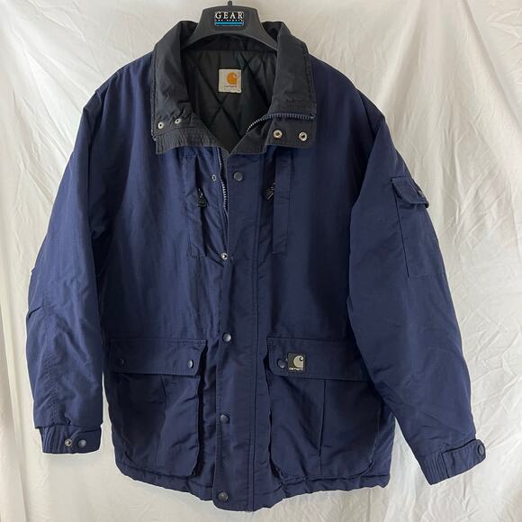 Carhartt Nylon Navy Blue Quilted Lining Mountain Rancher Dad Coat XL - Picture 1 of 6